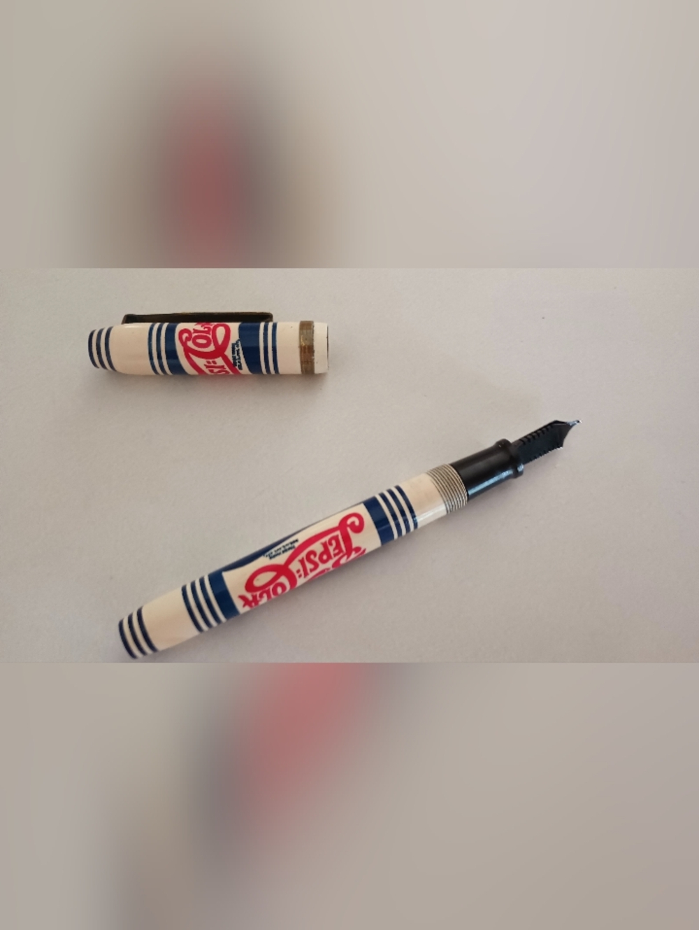 Vintage Pepsi Cola Fountain Pen in White with Blue & Red Accents